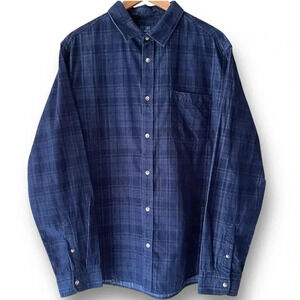 NWOT George Men's XL Corduroy Flannel Dark Navy Plaid Long Sleeve Chest Pocket